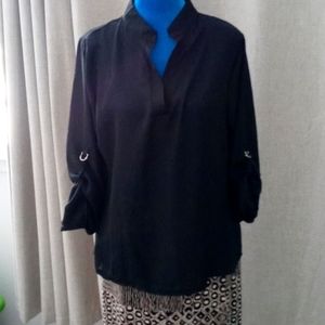 2/$10 Ladies Black Sheer polyester 3/4 Sleeve Blouse Size 6